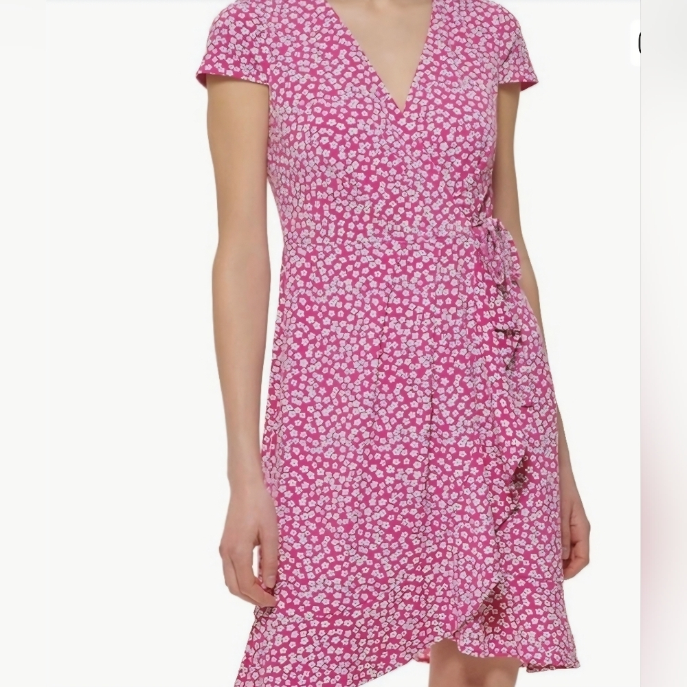Jessica Howard Pink & White Faux Wrap Dress - Size 8 NWT